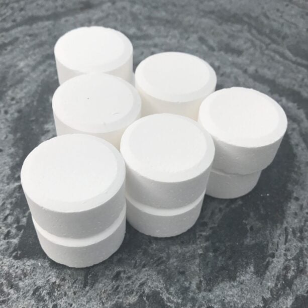 stack of chlorine tablets