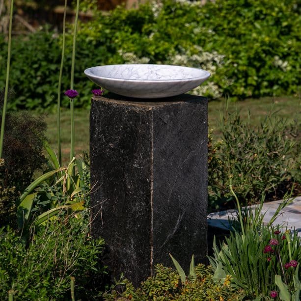 Molten Essence Obsidian White Marble Bowl On Slate Plinth