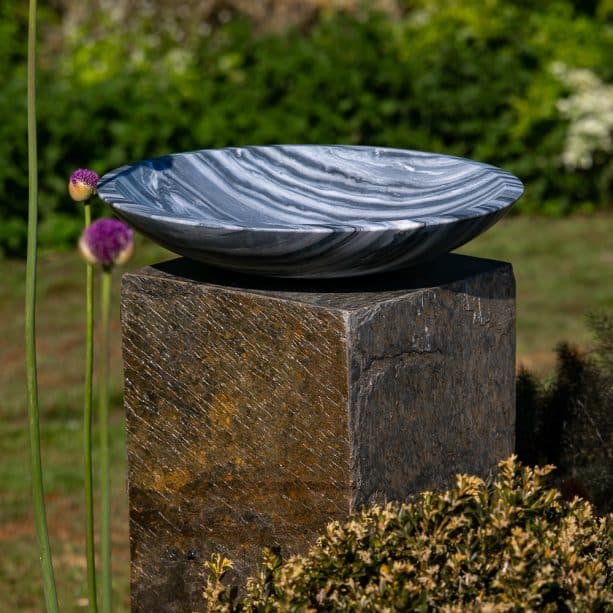 Molten Essence Shoreline Grey Marble Bowl On Slate Plinth